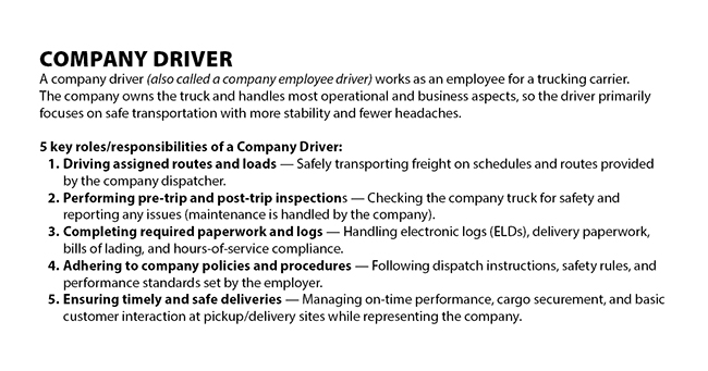 Differences between company driver and owner operator roles