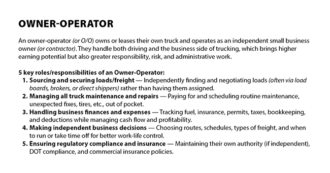 Differences between company driver and owner operator roles
