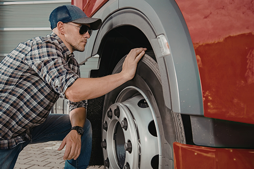 CDL-A driver performing pre-trip safety inspection