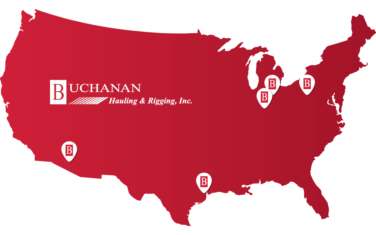 Map of Buchanan Hauling locations in Indiana, Arizona, Pennsylvania, and Texas